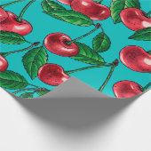 赤いさくらんぼオンターコイズ ラッピングペーパー (角)