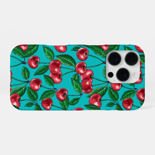 赤いさくらんぼオンターコイズ iPhoneケース (裏面横)