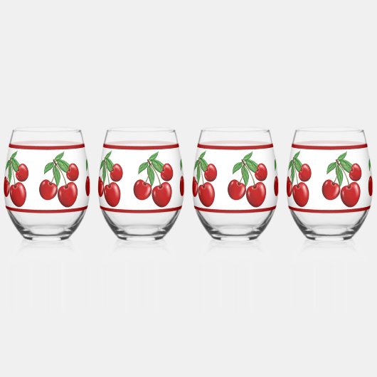 赤いさくらんぼクラスタ ステムなしワイングラス (正面)