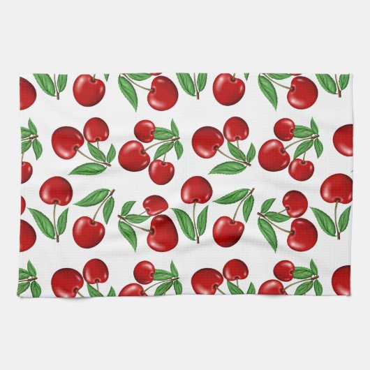 赤いさくらんぼグラフィック全体のパターン キッチンタオル (横)