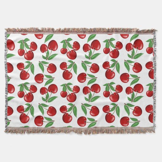 赤いさくらんぼグラフィック全体のパターン スローブランケット (正面)