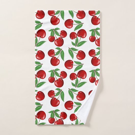 赤いさくらんぼグラフィック全体のパターン バスタオルセット (ハンドタオル)