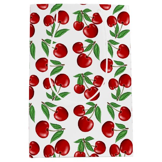赤いさくらんぼグラフィック全体のパターン ミディアムペーパーバッグ (正面)