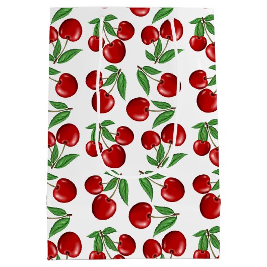 赤いさくらんぼグラフィック全体のパターン ミディアムペーパーバッグ (裏面)