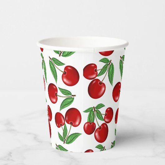 赤いさくらんぼグラフィック全体のパターン 紙コップ (右)