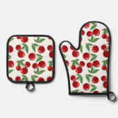 赤いさくらんぼグラフィック全体 鍋つかみ&鍋敷きセット (正面)