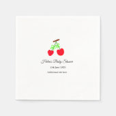 赤いさくらんぼグリーンボウ追加の名前日付ベビーシャワー スタンダードカクテルナプキン (正面)