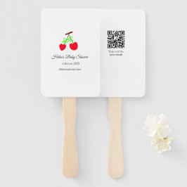 赤いさくらんぼグリーンボウ追加の名前日付ベビーシャワー ハンドファン