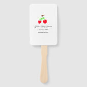 赤いさくらんぼグリーンボウ追加の名前日付ベビーシャワー ハンドファン (正面)