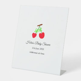 赤いさくらんぼグリーンボウ追加の名前日付ベビーシャワー 台座サイン