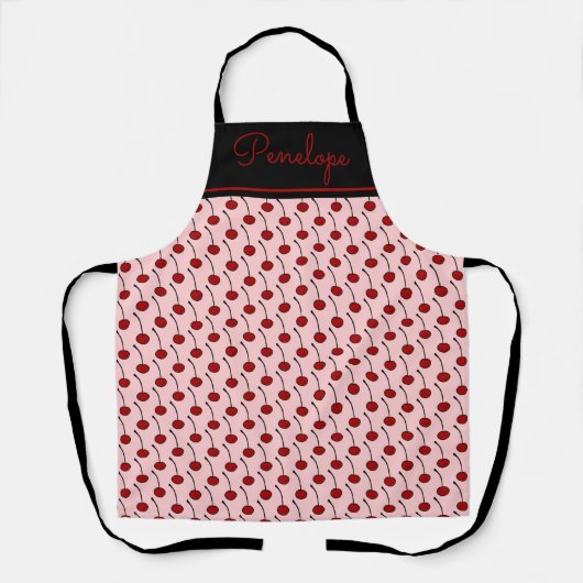 赤いさくらんぼパーソナライズされた エプロン (正面)