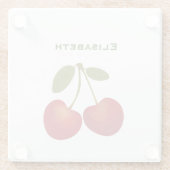 赤いさくらんぼフルーツのパーソナライズ名 ガラスコースター (裏面)