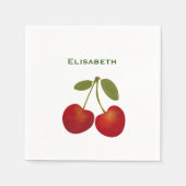 赤いさくらんぼフルーツのパーソナライズ名 スタンダードカクテルナプキン (正面)