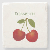 赤いさくらんぼフルーツのパーソナライズ名 ストーンコースター (正面)