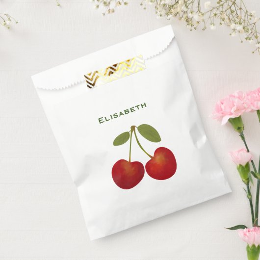 赤いさくらんぼフルーツのパーソナライズ名 フェイバーバッグ (封をした状態)