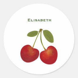 赤いさくらんぼフルーツのパーソナライズ名 ラウンドシール
