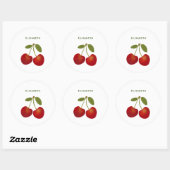 赤いさくらんぼフルーツのパーソナライズ名 ラウンドシール (シート)