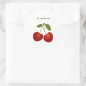 赤いさくらんぼフルーツのパーソナライズ名 ラウンドシール (バッグ)