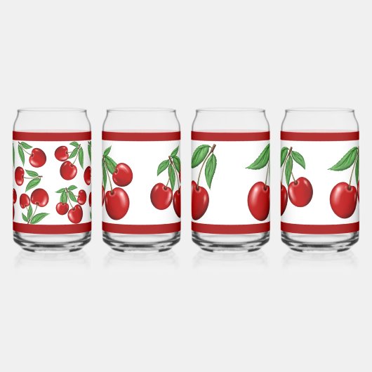 赤いさくらんぼフルーツ盛り合わせデザイン缶ガラスセット ガラス缶 (右)