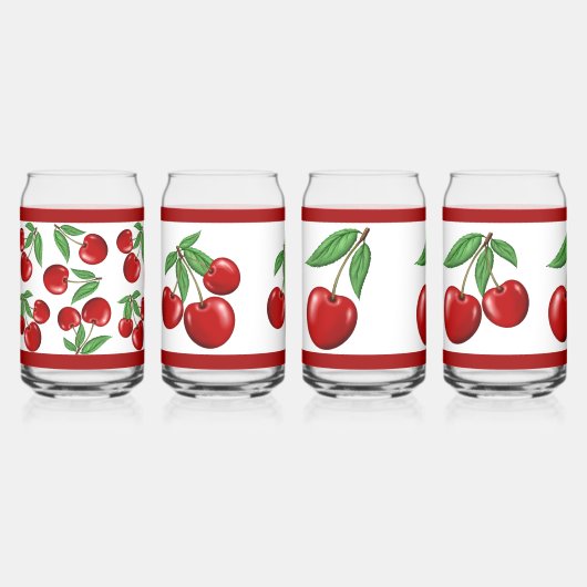 赤いさくらんぼフルーツ盛り合わせデザイン缶ガラスセット ガラス缶 (正面)