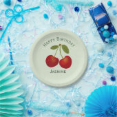 赤いさくらんぼフルーツ、ハッピーバースデー ペーパープレート (パーティー)
