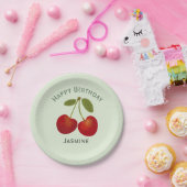 赤いさくらんぼフルーツ、ハッピーバースデー ペーパープレート (パーティー)