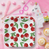 赤いさくらんぼレトロスタイルグラフィックプリント ペーパープレート (パーティー)