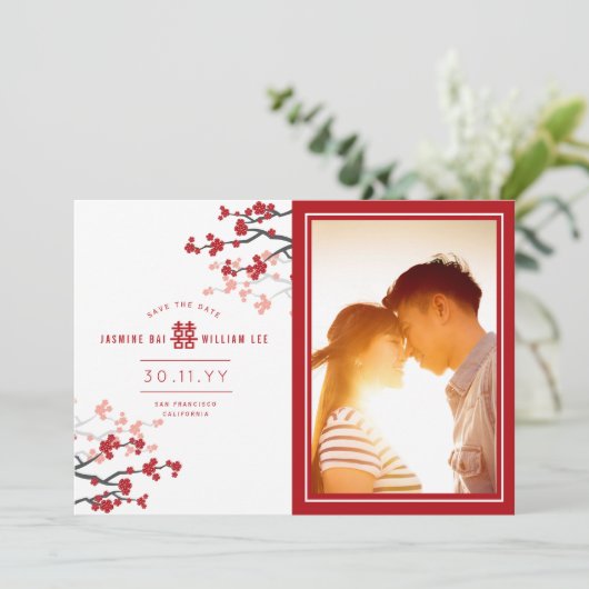 赤いさくらんぼ中国のの花と幸せ写真 セーブザデート (スタンド正面)