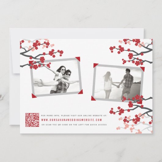 赤いさくらんぼ中国のの花と幸せ写真 セーブザデート (裏面)