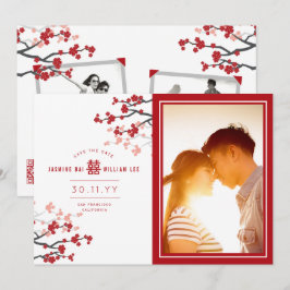 赤いさくらんぼ中国のの花と幸せ写真 セーブザデート