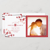 赤いさくらんぼ中国のの花と幸せ写真 セーブザデート (正面/裏面)