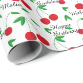 赤いさくらんぼ夏のパーソナライズ名誕生日 ラッピングペーパー (ロールコーナー)