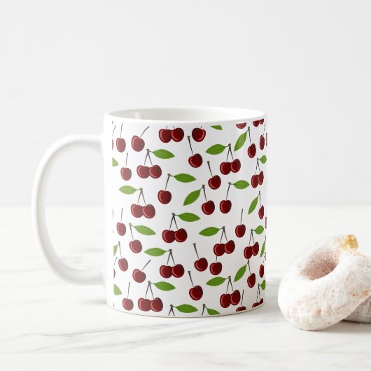 赤いさくらんぼ、さくらんぼのパターン離れ、果実 コーヒーマグカップ (ドーナツ)