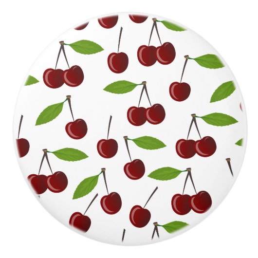 赤いさくらんぼ、さくらんぼのパターン離れ、果実 セラミックノブ (正面)