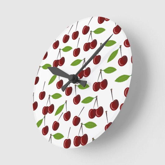 赤いさくらんぼ、さくらんぼのパターン離れ、果実 ラウンド壁時計 (傾斜)