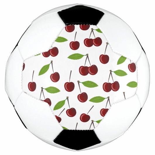 赤いさくらんぼ、さくらんぼの模様、葉、果物 サッカーボール (正面)