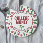 赤いさくらんぼ、ヒントを参照して、大学のお金 缶バッジ (インサイチュ)
