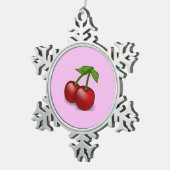 赤いさくらんぼ、赤いさくらんぼ、甘いさくらんぼ、フルーツ スノーフレークピューターオーナメント (右)