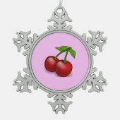 赤いさくらんぼ、赤いさくらんぼ、甘いさくらんぼ、フルーツ スノーフレークピューターオーナメント (正面)