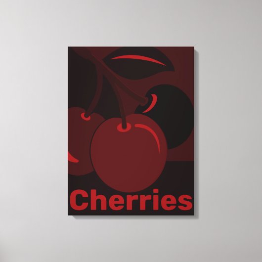 赤いさくらんぼ、黒いキッチンウォールデコール キャンバスプリント (正面)
