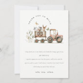 赤いさび色の農場の動物トラクター子供の誕生日 サンキューカード (正面)