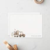 赤いさび色の農場の動物トラクター子供の誕生日 ノートカード (正面/裏面インサイチュ)