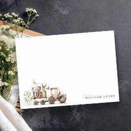 赤いさび色の農場の動物トラクター子供の誕生日 ノートカード