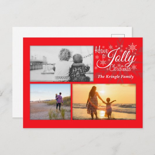 赤いすてきクリスマススノーフレーク写真はがき シーズンポストカード (正面/裏面)