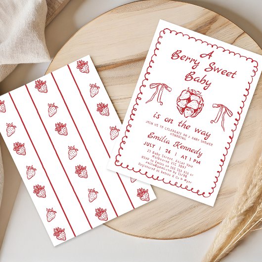 赤いちごお洒落ベリースイートベビーシャワー 招待状