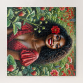 赤いちごアートの美しい黒人女性 ジグソーパズル (横)