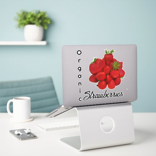 赤いちごオーガニック写真機 シール (デスク上のノートパソコン)
