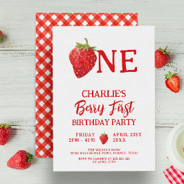赤いちごサマーベリーファースト誕生日 招待状