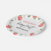 赤いちごデイジー葉ベリーファースト誕生日 ペーパープレート (アングル)