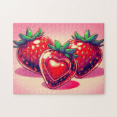 赤いちごハートかわいいスケッチ- ジグソーパズル (横)